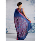 Seduva Women's Satin Crepe Printed Saree With Unstitched Blouse 5.5Mtr (Blue)