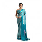 Seduva Women's Satin Crepe Printed Saree With Unstitched Blouse 5.5Mtr (Rama Blue)