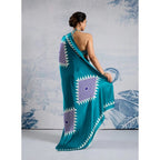 Seduva Women's Satin Crepe Printed Saree With Unstitched Blouse 5.5Mtr (Rama Blue)