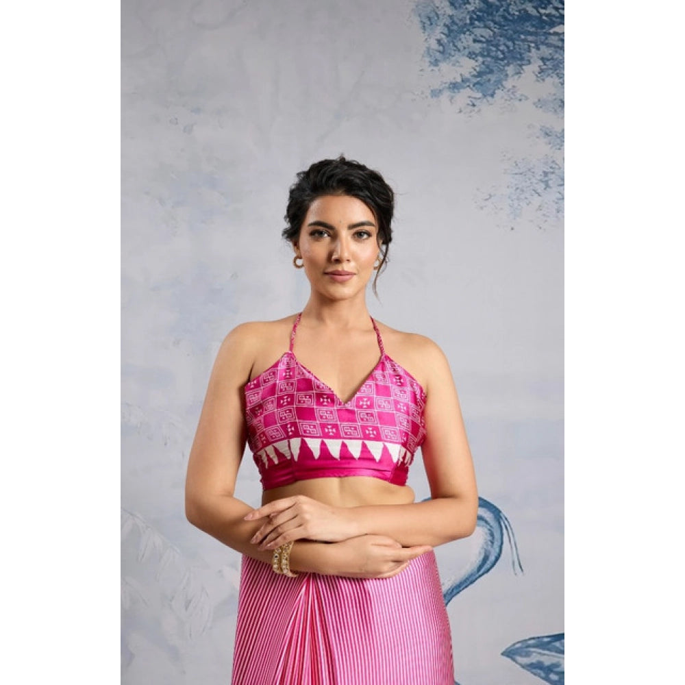 Seduva Women's Satin Crepe Printed Saree With Unstitched Blouse 5.5Mtr (Pink)