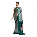Seduva Women's Satin Crepe Printed Saree With Unstitched Blouse 5.5Mtr (Green)
