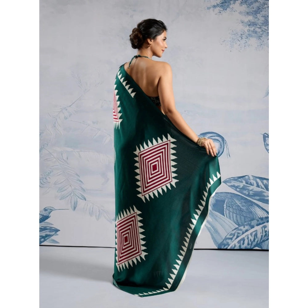 Seduva Women's Satin Crepe Printed Saree With Unstitched Blouse 5.5Mtr (Green)