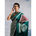 Seduva Women's Satin Crepe Printed Saree With Unstitched Blouse 5.5Mtr (Green)