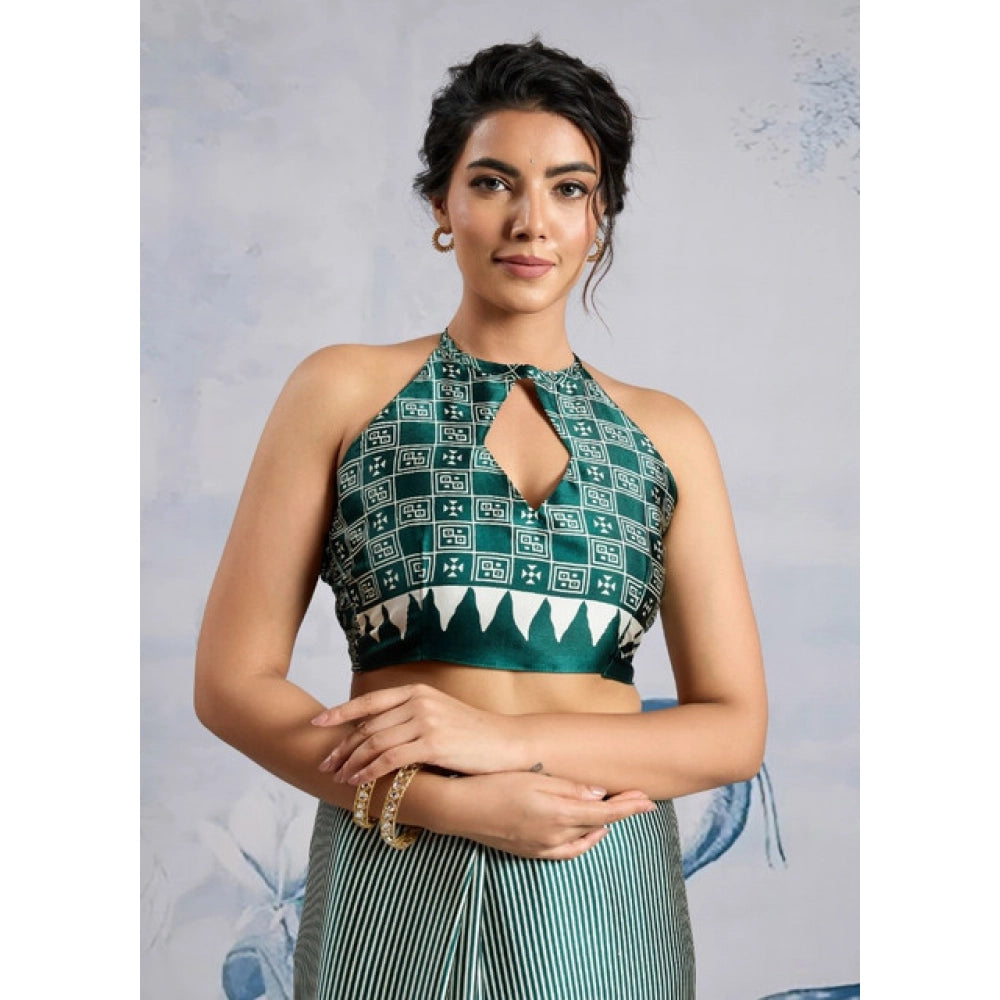 Seduva Women's Satin Crepe Printed Saree With Unstitched Blouse 5.5Mtr (Green)