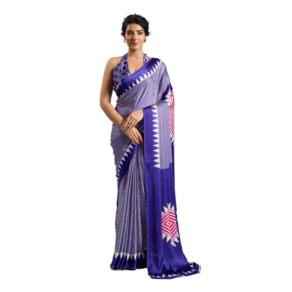 Seduva Women's Satin Crepe Printed Saree With Unstitched Blouse 5.5Mtr (Purple)