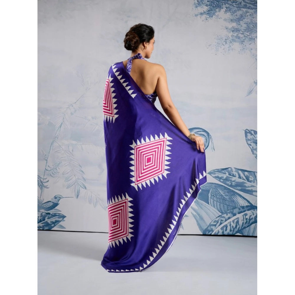 Seduva Women's Satin Crepe Printed Saree With Unstitched Blouse 5.5Mtr (Purple)