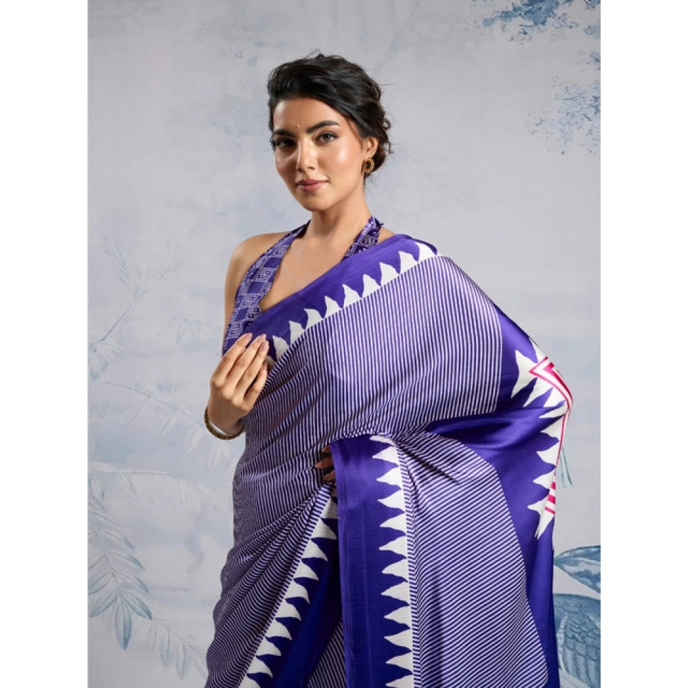 Seduva Women's Satin Crepe Printed Saree With Unstitched Blouse 5.5Mtr (Purple)