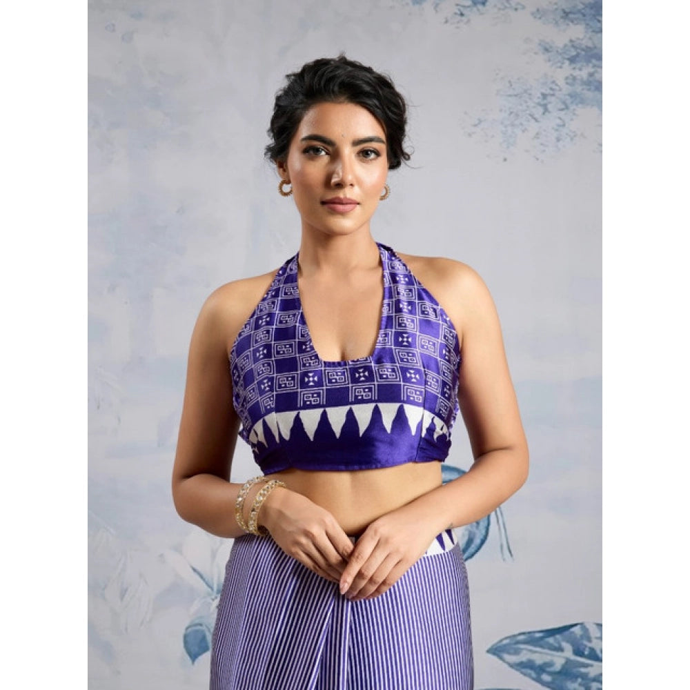 Seduva Women's Satin Crepe Printed Saree With Unstitched Blouse 5.5Mtr (Purple)