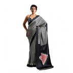 Seduva Women's Satin Crepe Printed Saree With Unstitched Blouse 5.5Mtr (Black)