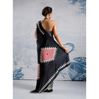 Seduva Women's Satin Crepe Printed Saree With Unstitched Blouse 5.5Mtr (Black)