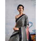 Seduva Women's Satin Crepe Printed Saree With Unstitched Blouse 5.5Mtr (Black)