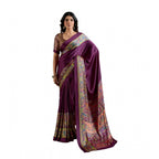 Seduva Women's Satin Crepe Printed Saree With Unstitched Blouse 5.5Mtr (Purple)