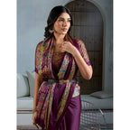 Seduva Women's Satin Crepe Printed Saree With Unstitched Blouse 5.5Mtr (Purple)