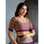 Seduva Women's Satin Crepe Printed Saree With Unstitched Blouse 5.5Mtr (Purple)