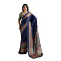 Seduva Women's Satin Crepe Printed Saree With Unstitched Blouse 5.5Mtr (Navy Blue)