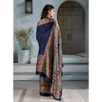 Seduva Women's Satin Crepe Printed Saree With Unstitched Blouse 5.5Mtr (Navy Blue)