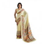 Seduva Women's Satin Crepe Printed Saree With Unstitched Blouse 5.5Mtr (Cream)