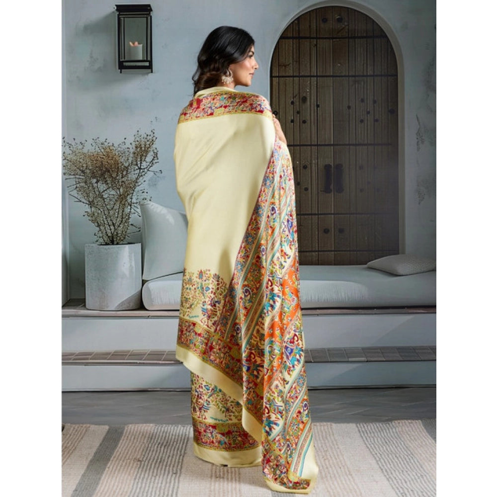Seduva Women's Satin Crepe Printed Saree With Unstitched Blouse 5.5Mtr (Cream)