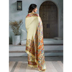 Seduva Women's Satin Crepe Printed Saree With Unstitched Blouse 5.5Mtr (Cream)
