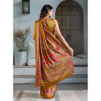 Seduva Women's Satin Crepe Printed Saree With Unstitched Blouse 5.5Mtr (Mustard)