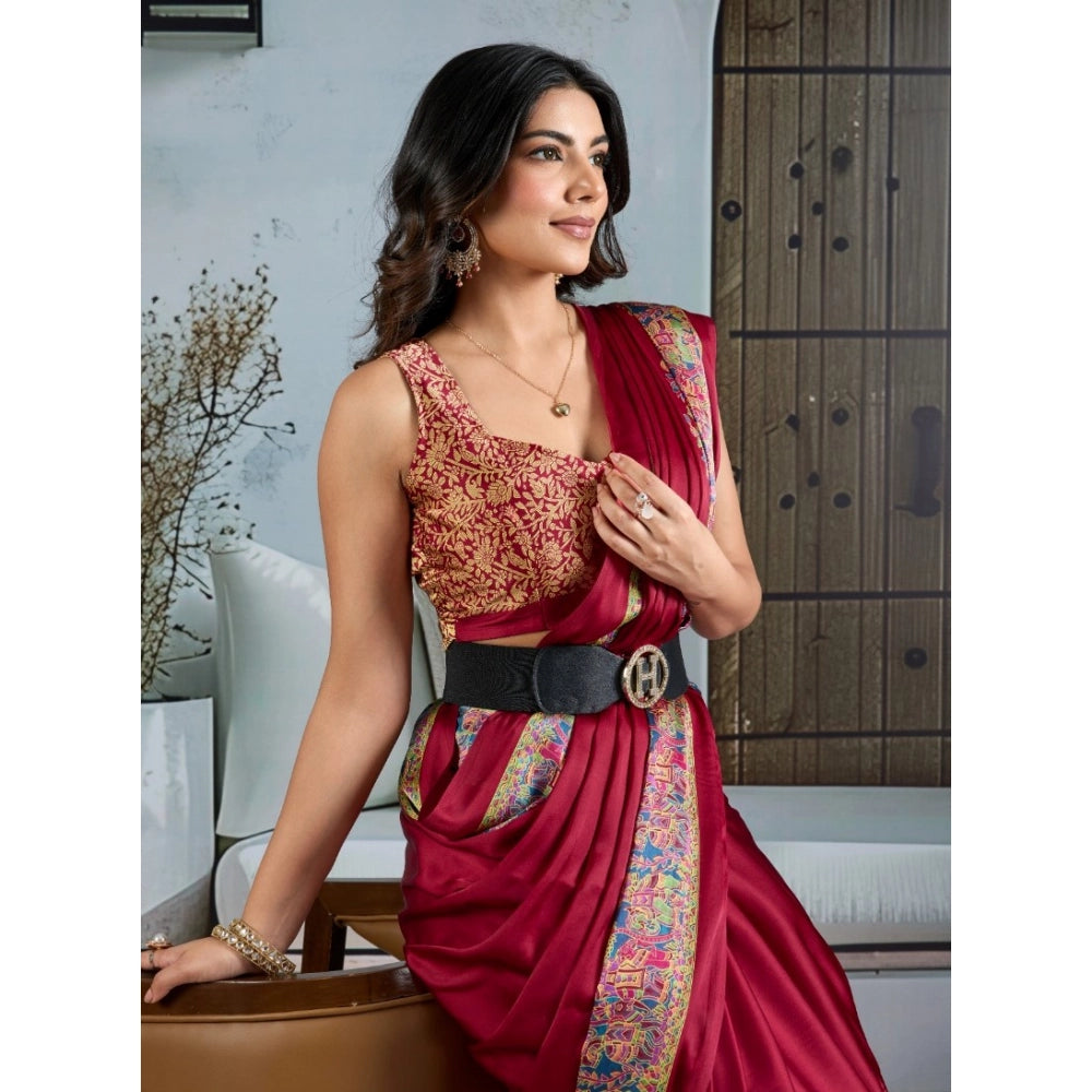 Seduva Women's Satin Crepe Printed Saree With Unstitched Blouse 5.5Mtr (Maroon)