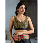 Seduva Women's Satin Crepe Printed Saree With Unstitched Blouse 5.5Mtr (Blue)