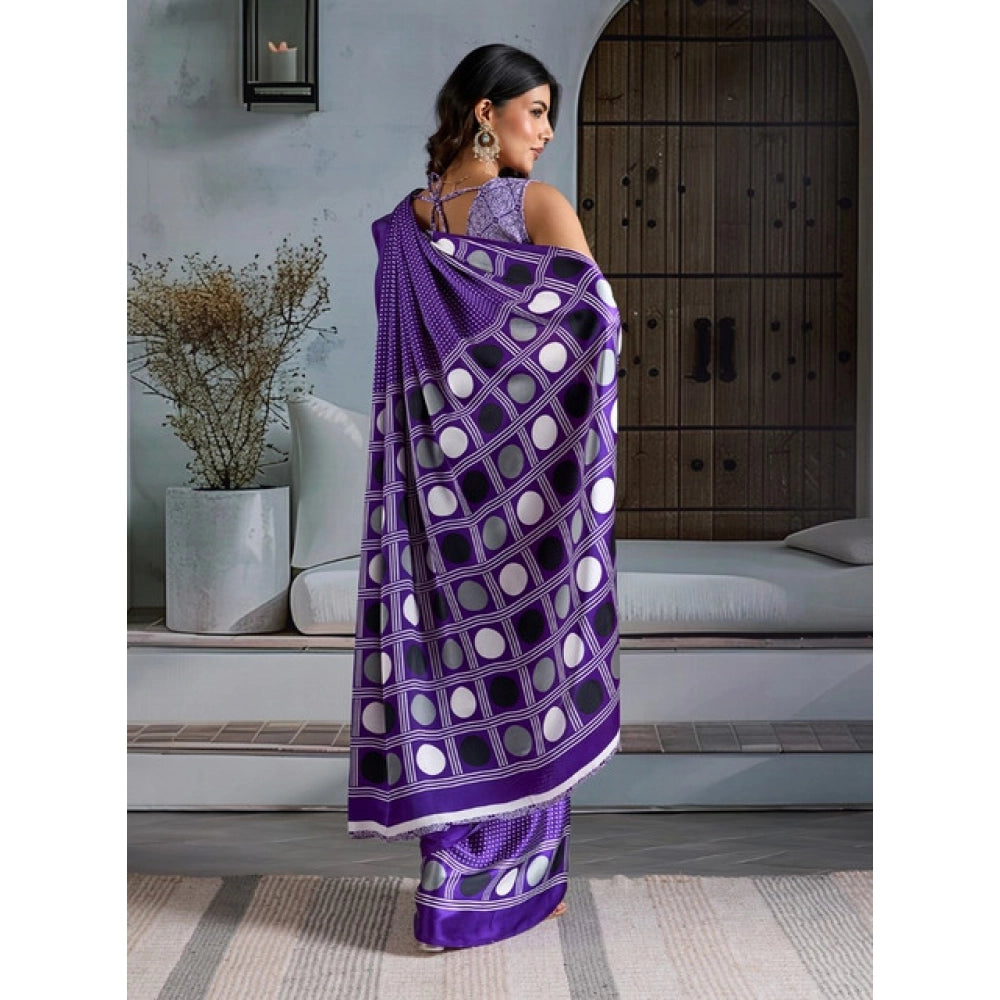 Seduva Women's Satin Crepe Printed Saree With Unstitched Blouse 5.5Mtr (Purple)