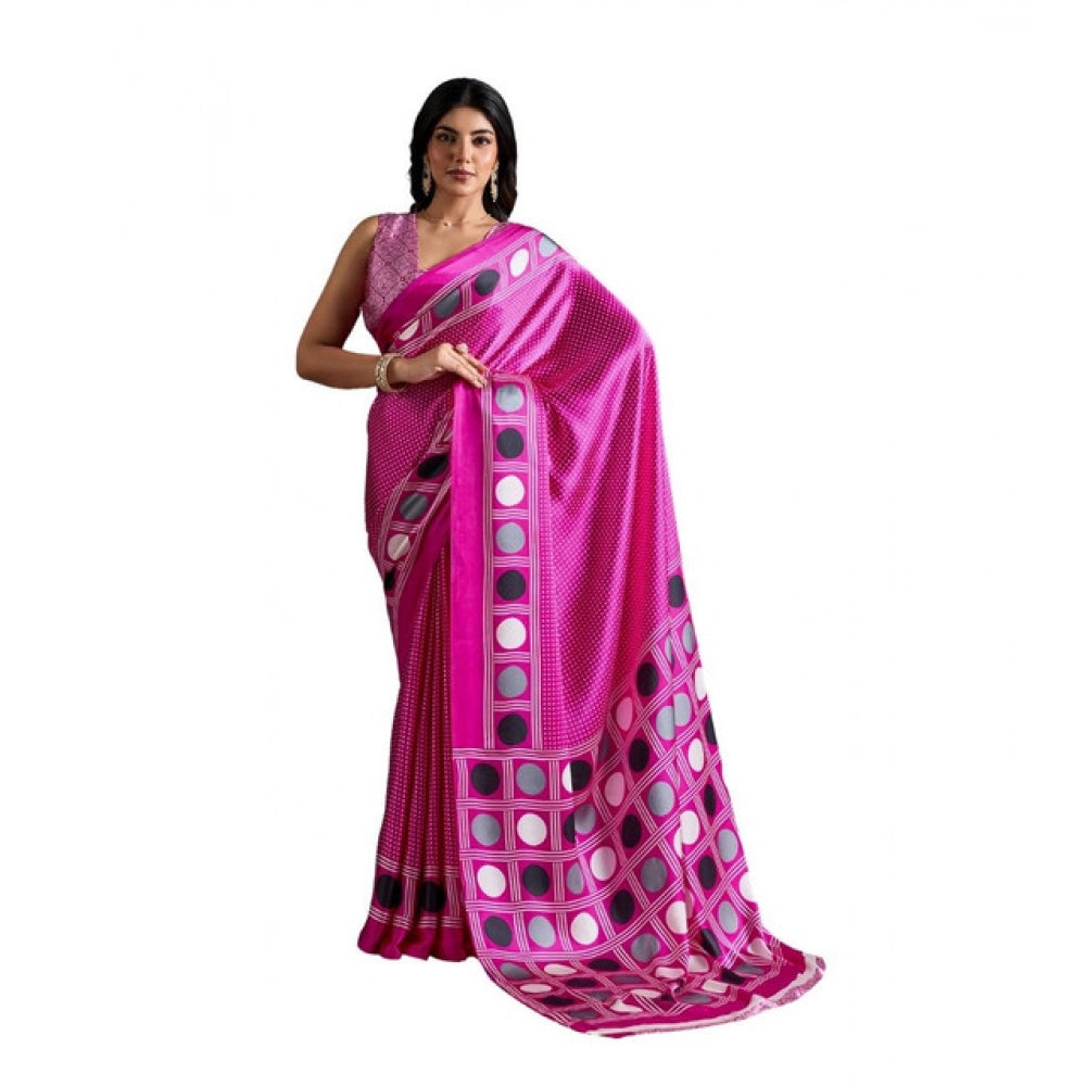Seduva Women's Satin Crepe Printed Saree With Unstitched Blouse 5.5Mtr (Pink)