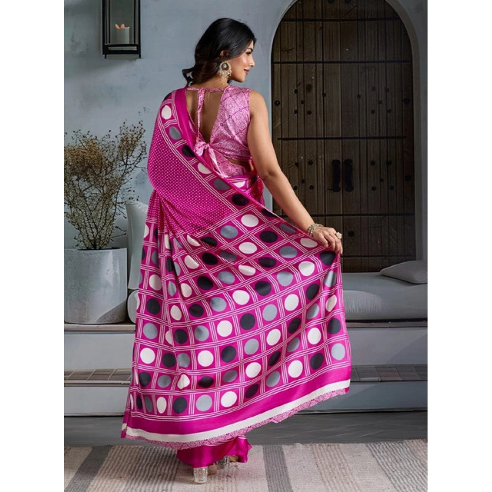 Seduva Women's Satin Crepe Printed Saree With Unstitched Blouse 5.5Mtr (Pink)