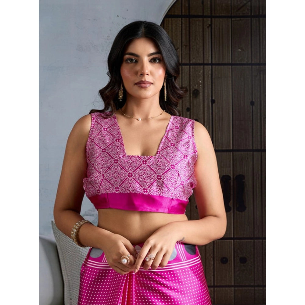 Seduva Women's Satin Crepe Printed Saree With Unstitched Blouse 5.5Mtr (Pink)