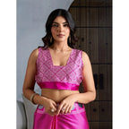 Seduva Women's Satin Crepe Printed Saree With Unstitched Blouse 5.5Mtr (Pink)