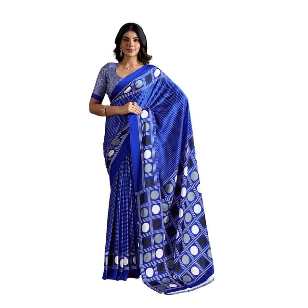 Seduva Women's Satin Crepe Printed Saree With Unstitched Blouse 5.5Mtr (Blue)