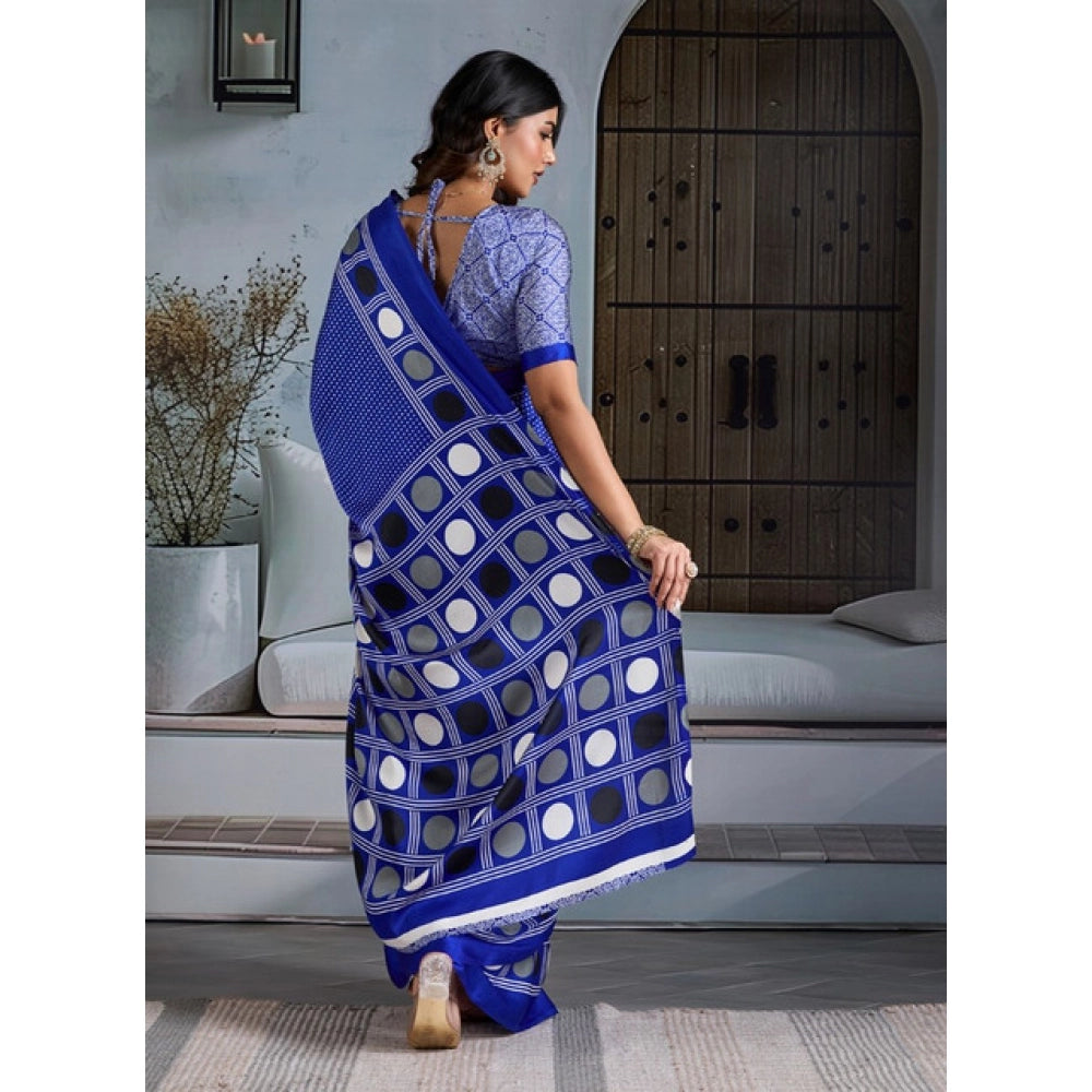 Seduva Women's Satin Crepe Printed Saree With Unstitched Blouse 5.5Mtr (Blue)