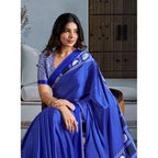 Seduva Women's Satin Crepe Printed Saree With Unstitched Blouse 5.5Mtr (Blue)