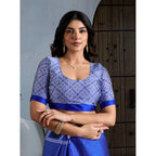 Seduva Women's Satin Crepe Printed Saree With Unstitched Blouse 5.5Mtr (Blue)