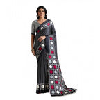 Seduva Women's Satin Crepe Printed Saree With Unstitched Blouse 5.5Mtr (Black)