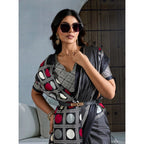 Seduva Women's Satin Crepe Printed Saree With Unstitched Blouse 5.5Mtr (Black)