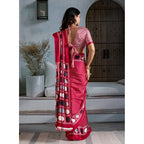 Seduva Women's Satin Crepe Printed Saree With Unstitched Blouse 5.5Mtr (Red)