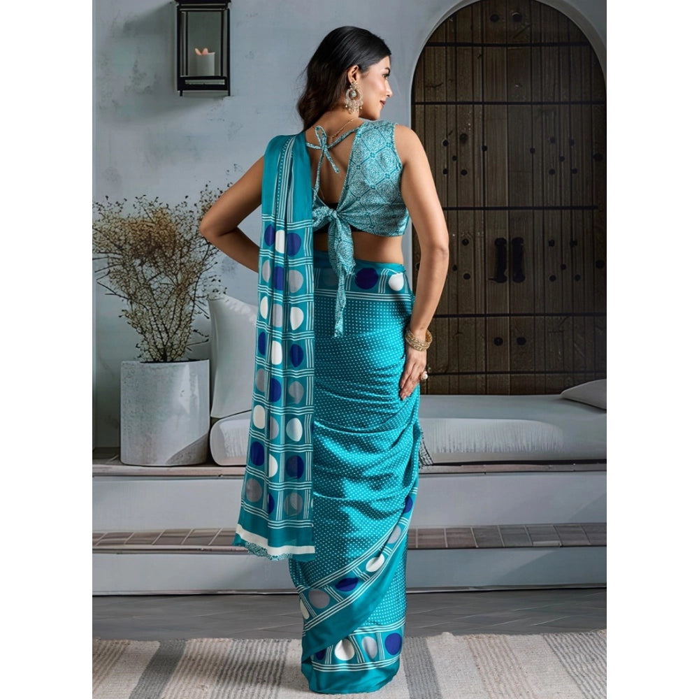 Seduva Women's Satin Crepe Printed Saree With Unstitched Blouse 5.5Mtr (Sky Blue)