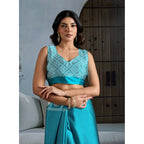 Seduva Women's Satin Crepe Printed Saree With Unstitched Blouse 5.5Mtr (Sky Blue)
