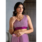 Seduva Women's Satin Crepe Printed Saree With Unstitched Blouse 5.5Mtr (Purple)