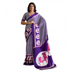 Seduva Women's Satin Crepe Printed Saree With Unstitched Blouse 5.5Mtr (Blue)