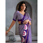 Seduva Women's Satin Crepe Printed Saree With Unstitched Blouse 5.5Mtr (Blue)