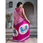 Seduva Women's Satin Crepe Printed Saree With Unstitched Blouse 5.5Mtr (Pink)