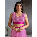 Seduva Women's Satin Crepe Printed Saree With Unstitched Blouse 5.5Mtr (Pink)