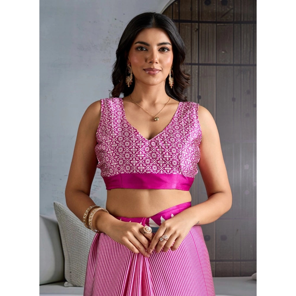 Seduva Women's Satin Crepe Printed Saree With Unstitched Blouse 5.5Mtr (Pink)