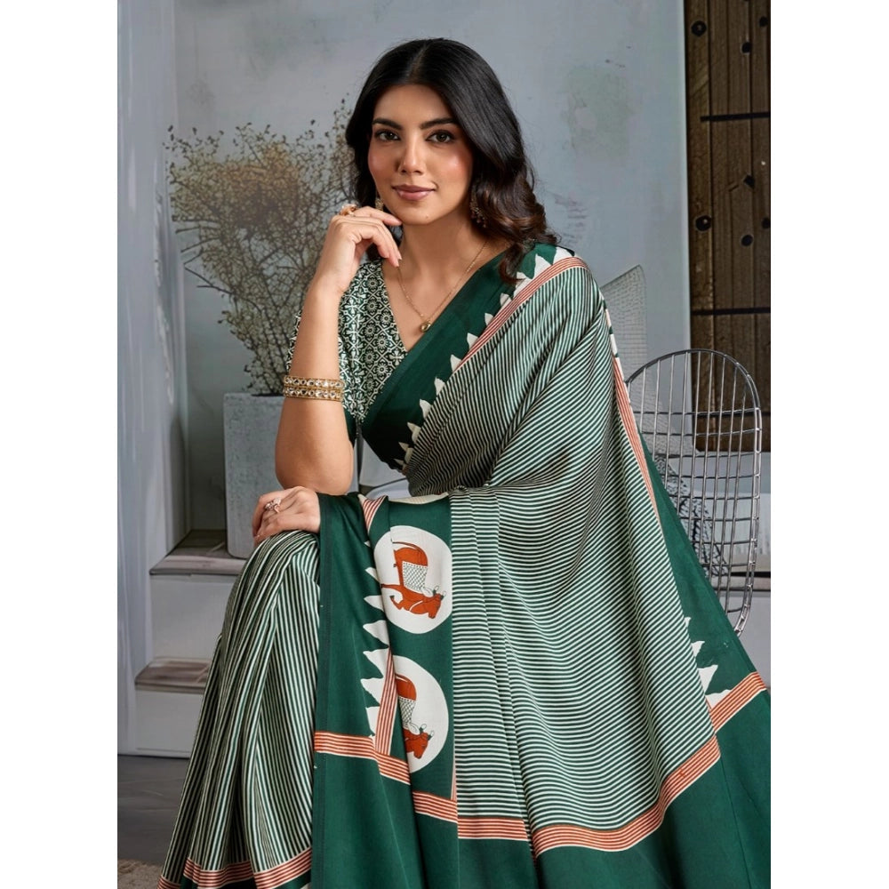 Seduva Women's Satin Crepe Printed Saree With Unstitched Blouse 5.5Mtr (Green)