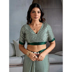 Seduva Women's Satin Crepe Printed Saree With Unstitched Blouse 5.5Mtr (Green)