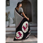 Seduva Women's Satin Crepe Printed Saree With Unstitched Blouse 5.5Mtr (Black)