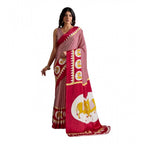 Seduva Women's Satin Crepe Printed Saree With Unstitched Blouse 5.5Mtr (Red)